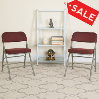 Flash Furniture 2-AW-MC320AF-BG-GG 2 Pk. HERCULES Series Premium Curved Triple Braced & Double Hinged Burgundy Fabric Metal Folding Chair
